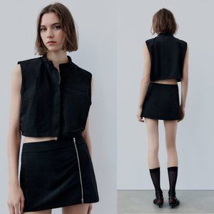 NWT New Zara Black Mini Skirt With Side Zip Size M